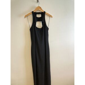 Adrianna Papell Evening Gown Black High Neck Size 10 with Slit